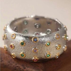 Elegant Silver and Gold Studded Ring